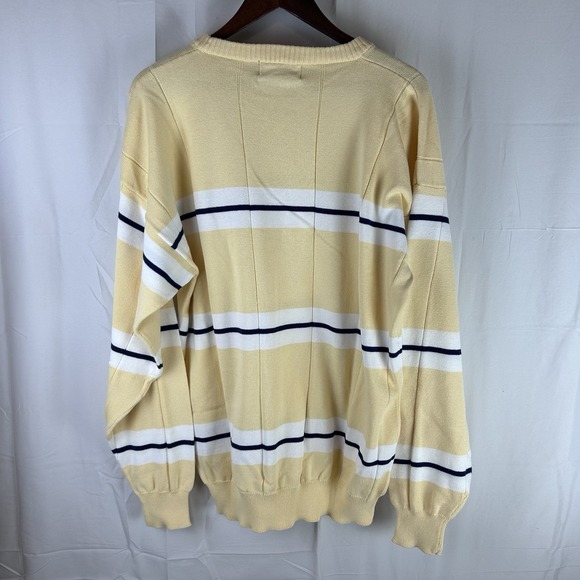VTG 90s Eddie‎ Bauer Striped Sweater Yellow Color Block Men's Size Large Tall - Picture 7 of 8